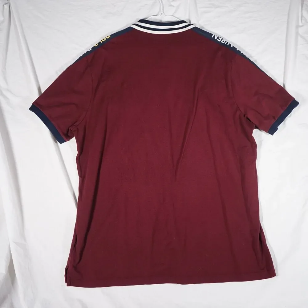 Polo Ralph Lauren Polo Shirt Maroon Black Yellow Spellout Logo Men's XL